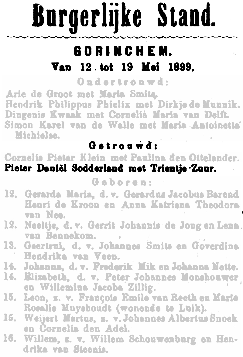 18990521 BS huw adv - Gorinchem - Pieter DSodderland - Trientje Zuur